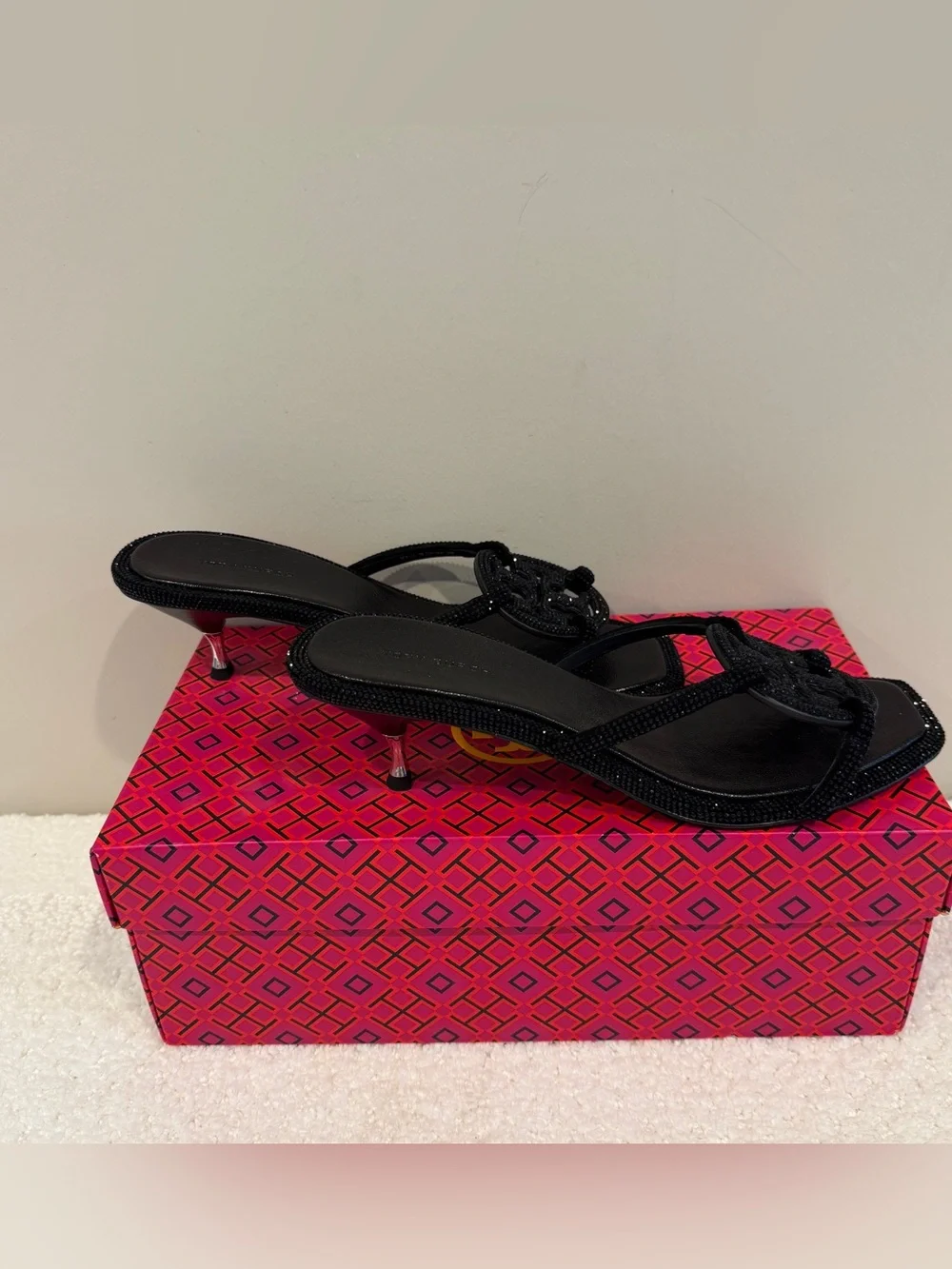 Crystal-Embellished Tory Burch Pave Geo Bombe Miller Low Heel Sandals